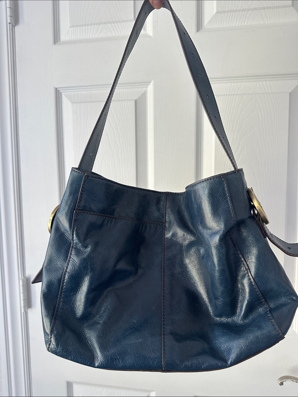 HOBO Render Shoulder Bag Blue Polished Leather